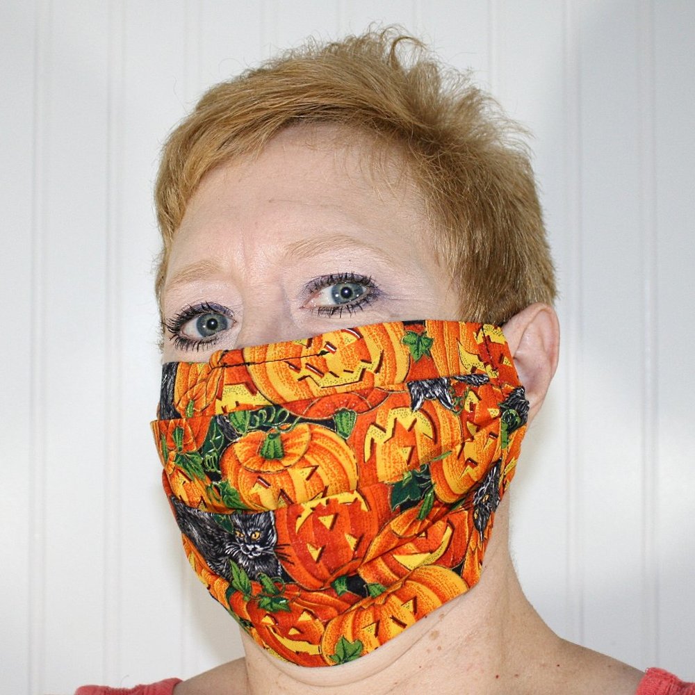 HANDMADE Cloth Halloween Pumpkins Face Mask Pocket